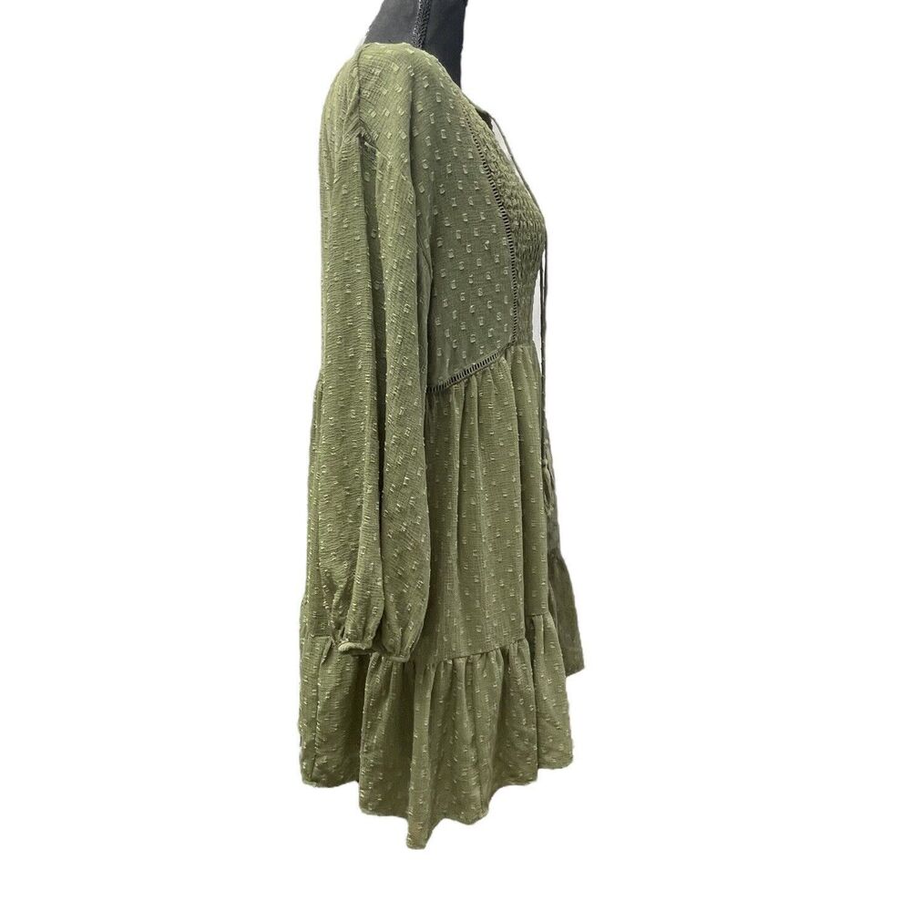 ZARA Green Dotted Mesh Mini Dress Lined Long Sleeve Women’s S - Picture 4 of 8